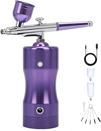 Photo 1 of Asany Airbrush Set,Portable Mini Airbrush Set with Compressor, Cordless Airbrush Kit for Makeup,Painting, Handheld Airbrush for Cake Decorating, Nail Design (Purple)
