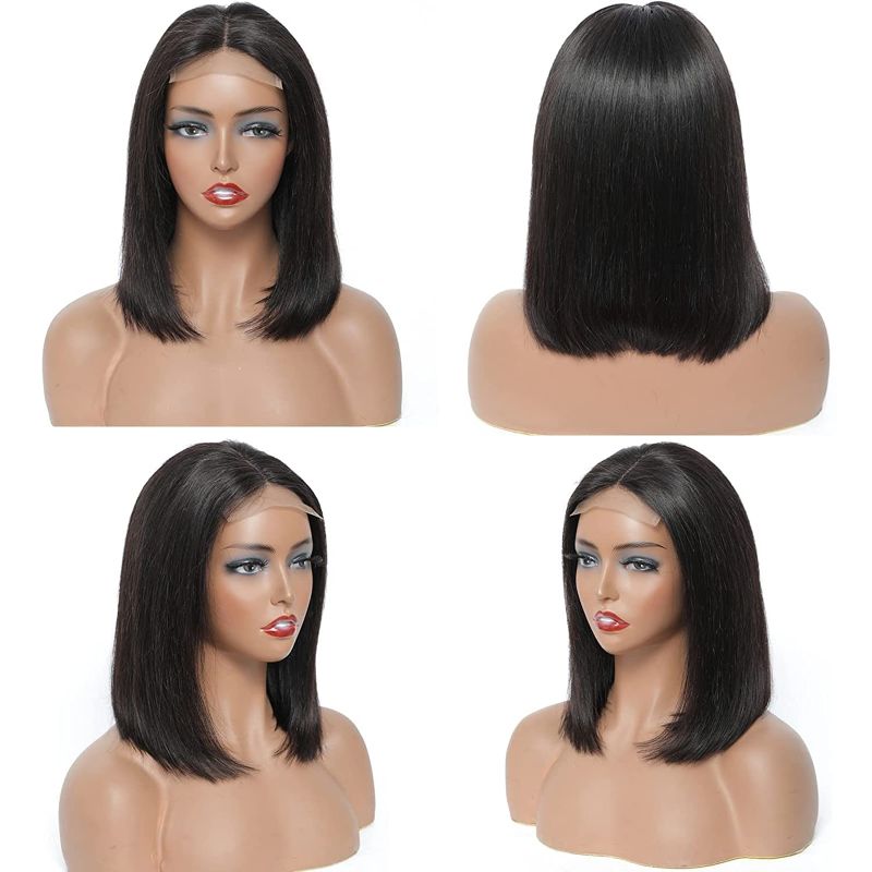 Photo 1 of 12 Inch Short Bob Wig Human Hair 4x4 Glueless Straight Bob Lace Front Wigs Human Hair 180 Density Brazilian Virgin Hair Lace Closure Wigs for Black Women Natural Color
