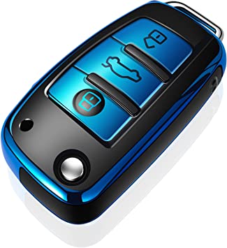 Photo 1 of Audi Key Fob Cover Case Compatible with Audi A1 A3 Q3 Q7 R8 A6L TT (only for Flip key 3 Buttons)-Blue