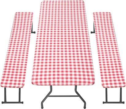 Photo 1 of 3 Pieces Vinyl Picnic Table and Bench Fitted Tablecloth Cover 72 x 28 Inch