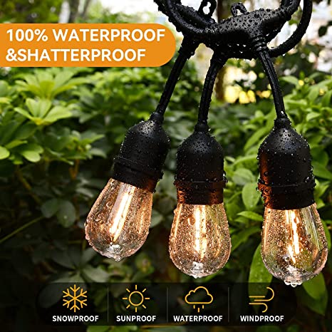 Photo 1 of Aialun 96FT LED Outdoor String Lights,Shatterproof Patio Backyard, Upgrade 2200K Warm Light Ambience,Commercial Grade Weatherproof Outdoor Lights,Heavy-Duty Decorative Café Porch,Bistro Garden,Trees
