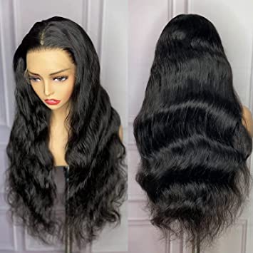 Photo 1 of 13X6 Body Wave HD Lace Front Human Hair Wigs with Baby Hair for Black Women Pre Plucked Brazilian Virgin Wavy Curly Wig 180% Density Natural Color 22 Inch
