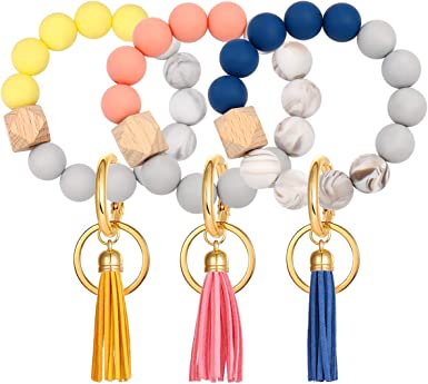 Photo 1 of 4PCS Silicone Key Ring Bracelet for Women Elastic Wristlet Keychain House Car Key Ring Holders
