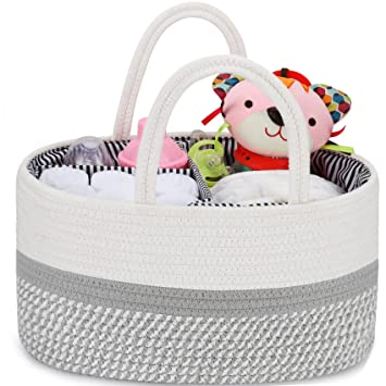 Photo 1 of ABenkle Bbay Diaper Caddy Organizer, Cotton Rope Decorative Nursery Storage Bin Basket for Changing Table and Car, Gift for Baby Shower
