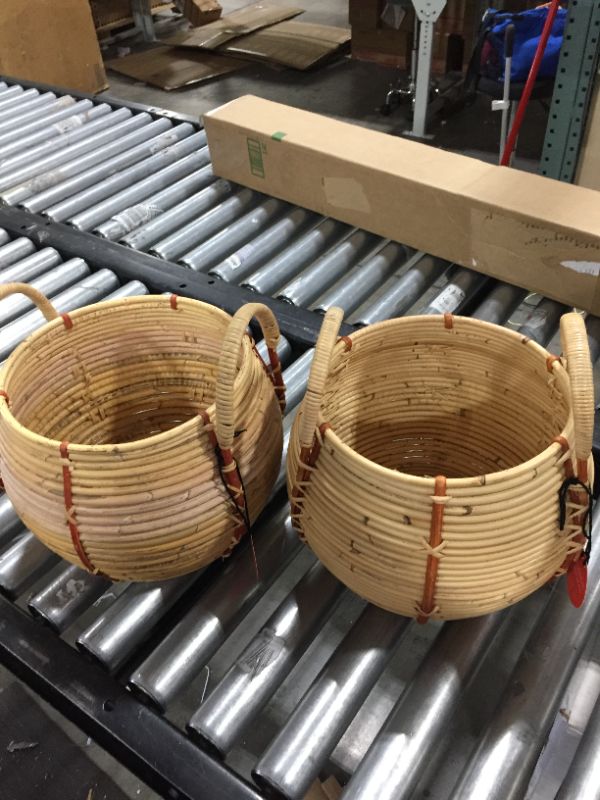 Photo 1 of 2 PCS 10" x 10.5" Round Rattan Basket with Handle Natural Opalhouse designed with Jungalow
