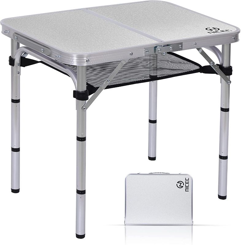 Photo 1 of 2 PCS Nice C Folding Card Table Adjustable Height, Portable Camping Table Lightweight Aluminum, with Carry Handle for Outdoor, Beach, BBQ, Picnic, Cooking, Festival, Indoor, Office (Small)
