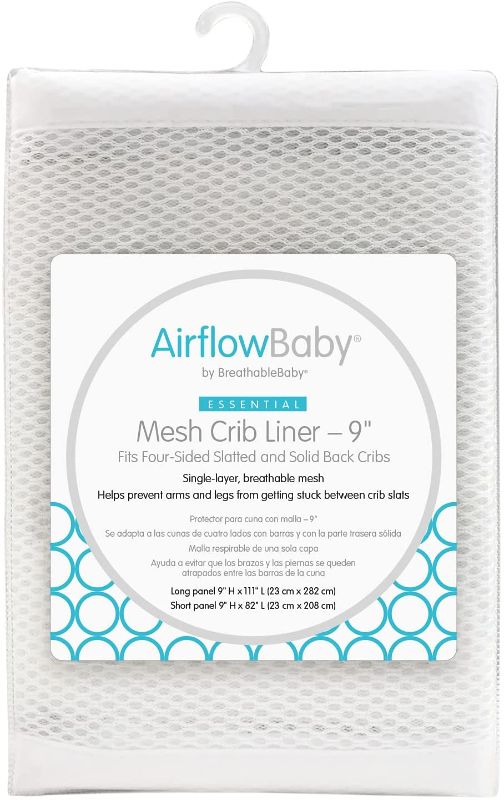 Photo 1 of AirflowBaby Essential Mesh Crib Liner – Essential Collection – White 9” – Fits Full-Size Four-Sided Slatted and Solid Back Cribs
