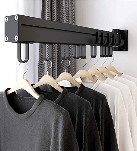 Photo 1 of BHeadCat Laundry Drying Rack Multi-Purpose Clothes Rack Rotatable, Heavy Duty Wall Mounted Iron Garment Rack Bar, Hanging Rod for Closet Storage, Laundry Room, 21 Hooks, 22.5'' in Length

