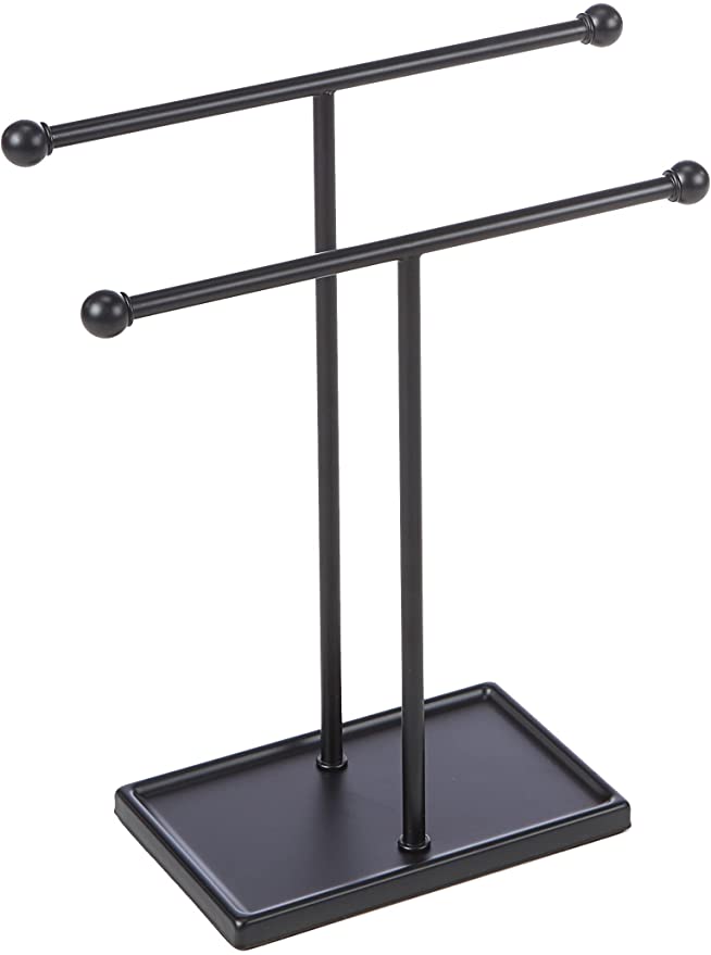 Photo 1 of Amazon Basics Double-T Hand Towel Holder and Accessories Jewelry Stand, Black
