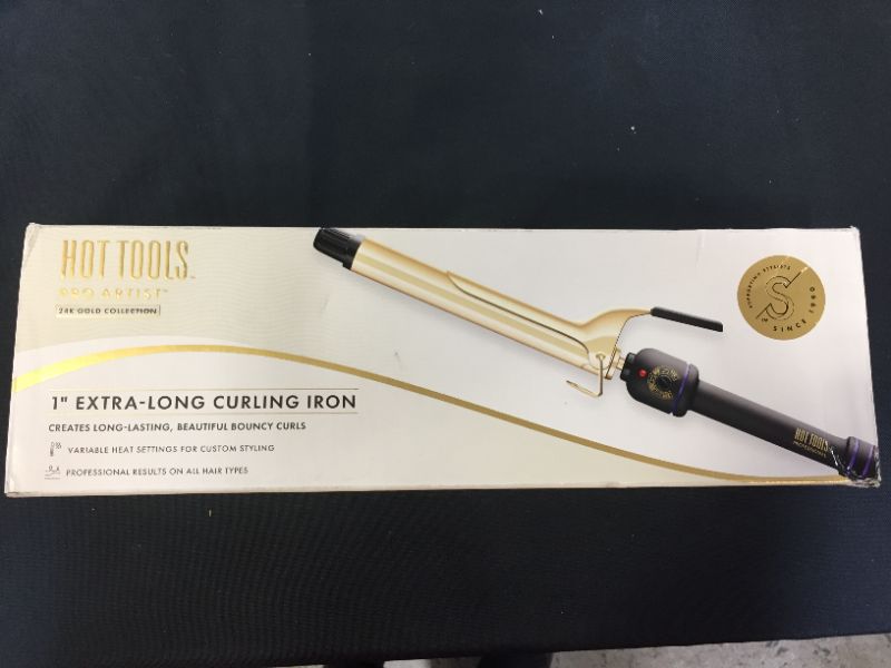Photo 1 of Hot Tools Professional 24K Gold Extra Long Curling Iron/Wand with Heat Resistant Mat, 1 inch
