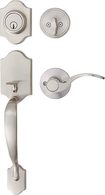 Photo 1 of Amazon Basics Handleset with Shelby Lever - Single Cylinder - Satin Nickel
