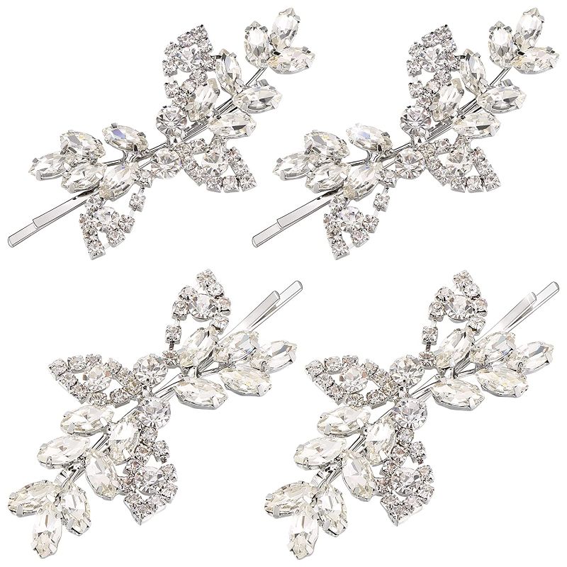 Photo 1 of 4 Pieces Rhinestone Bridal Hair Clip Leaf Wedding Hairpin Bride Pearl Crystal Hair Clips Rhinestone Barrette Elegant Bridal Hairpins Hair Accessories for Women Girls(Silver,Rhinestone Style)
