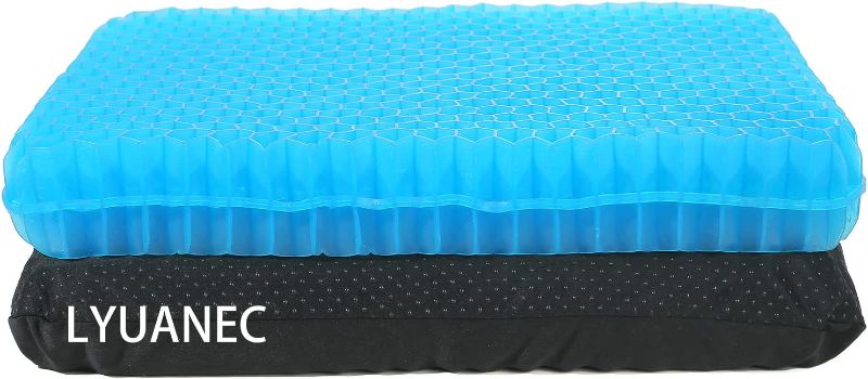 Photo 1 of Gel Seat Cushion 2.4 Inch Thick, Double Thicken Layer, Relief Tailbone Pressure, Breathable Honeycomb Design Gel Cushion with Washable Non-Slip Cover for Office Chair, Car Seat, Wheelchair (Blue)
