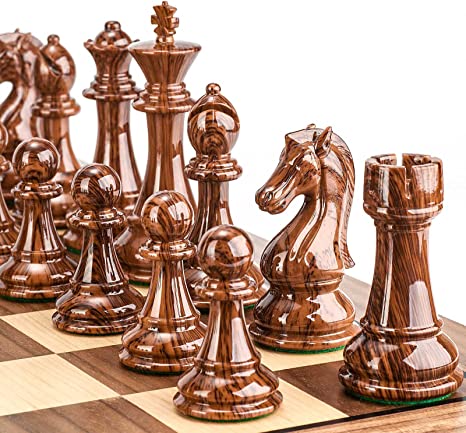 Photo 1 of AMEROUS High Polymer Weighted Chess Pieces with 4.25'' King - 2 Extra Queens - Gift Package, Standard Tournament Chessmen for Chess Board or Replacement of Missing Pieces (Chess Pieces Only)