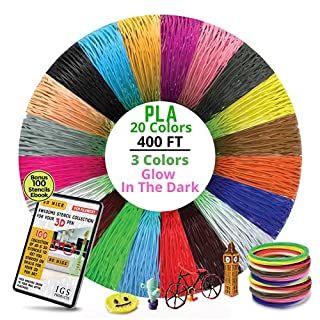 Photo 1 of 20 Colors, 3 Glow in The Dark, Extra Long 3D Pen /Printer Filament 400 Feet, Premium PLA, Each Color 20 Feet, Bonus 100 Stencils Ebook Included by So Nice (B06XCDTZTH)
