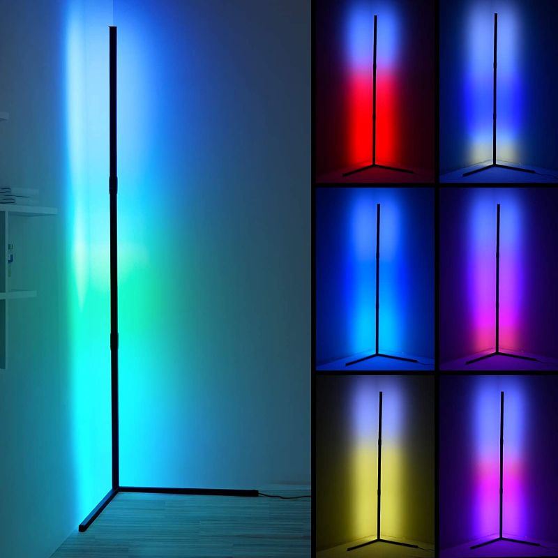 Photo 1 of Ankishi LED RGB Corner Floor Lamp, Color Changing Floor Lamp, Nordic Corner Light with Linkable Rods, RGB Remote with 16 Million Colors Effects, Brightness & Speed Adjustable, 20W - Right Angle Base
