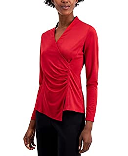 Photo 1 of Alfani Womens Wrap-Style Top, Dark Red, Medium (B097LJS2GW)
