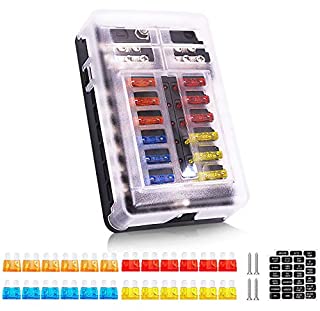 Photo 1 of 12 Way 12V Fuse Box 12Volt Blade Fuse Block, 12 Circuit W/Negative Bus Waterproof Fuse Box with LED Indicator for 12V/24V Automotive Golf Cart Truck Car Boat Marine RV Van Vehicle (B08XVYX3LV)
