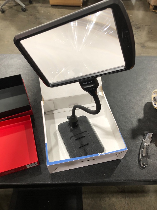 Photo 2 of MagniPros 3X Magnifying Glass with Light and Stand, Flexible Gooseneck Magnifying Desk Lamp w/USB Fast Charge & Tablet Stands for Reading Fine Print, Painting, Sewing, Crafts & Close Work
