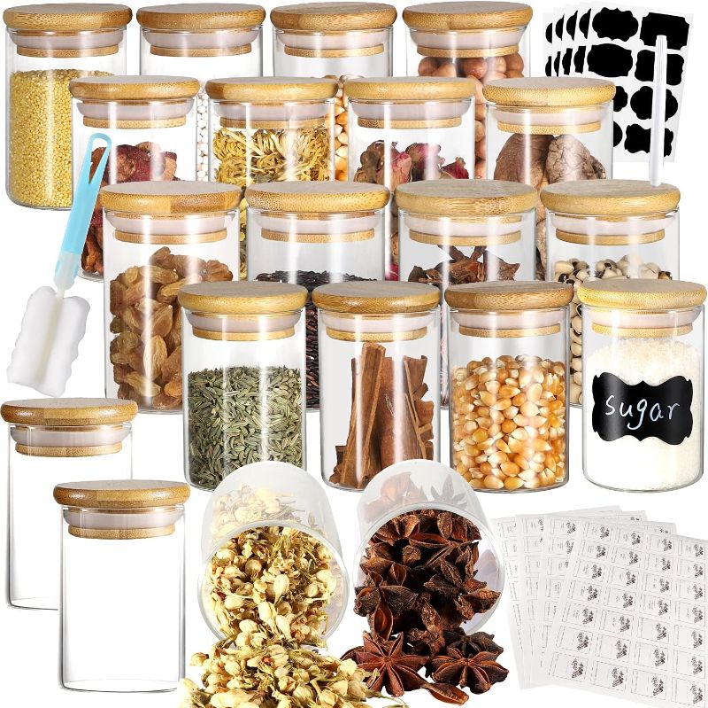Photo 1 of 20 PCS Spice Jars with Bamboo Lids, 4OZ Glass Spice Jars with Airtight Bamboo Lids and Labels, Clear Food Storage Containers for Pantry 