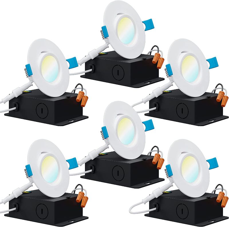 Photo 1 of Sunco Lighting Recessed LED Lights Canless 3 Inch Eyeball Retrofit Gimbal 7W=40W, 500 LM Selectable 2700K/3000K/3500K/4000K/5000K, Angled Directional Light with Jbox, Ultra Slim Dimmable, ETL 6 Pack
