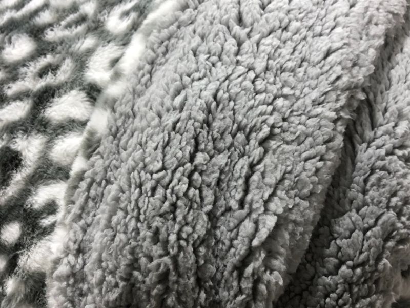 Photo 2 of Amazon Basics Fuzzy Faux Fur Sherpa Blanket, King, 92"x108" - Gray Snow Leopard - like new
