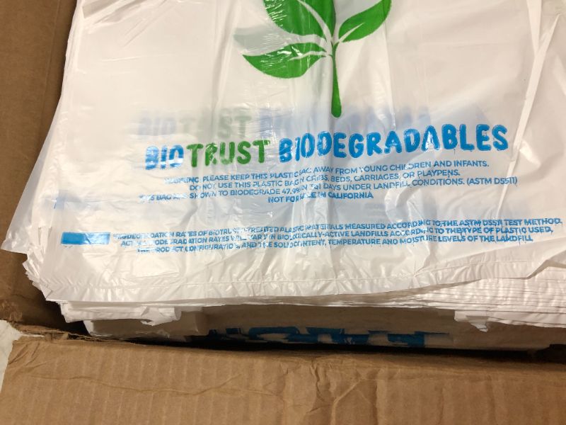 Photo 4 of BioTrust T Shirt Grocery Bags - 100% Biodegradable & Eco Friendly – Reusable Supermarket Small Trash Bags - Extra Strong Thank You Plastic Shopping Handles - Recyclable For Dog & Cat Poop (250 Count)
