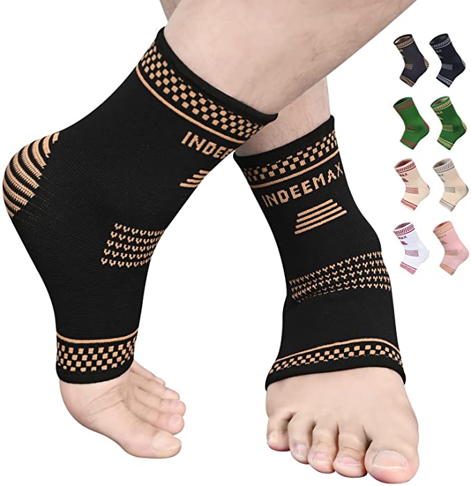 Photo 1 of Copper Ankle Brace Set of 2, Copper Infused Compression Ankle Sleeve Support for Women and Men Plantar Fasciitis, Sprained Ankle, Achilles Tendon, Pain Relief, Recovery, Running, Exercise
