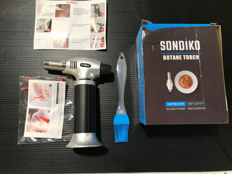 Photo 1 of Sondiko Butane Torch S400, Refillable Kitchen Torch Lighter, Fit All Butane Tanks Blow Torch with Safety Lock and Adjustable Flame for Desserts, Creme Brulee, and Baking—Butane Gas Is Not Included
