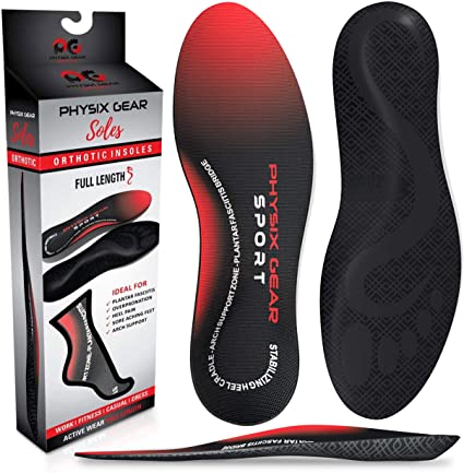 Photo 1 of Arch Support Insoles Men & Women by Physix Gear Sport - Orthotic Inserts for Plantar Fasciitis Relief, Flat Foot, High Arches, Shin Splints, Heel Spurs, Sore Feet, Overpronation (1 Pair, X-Small)
