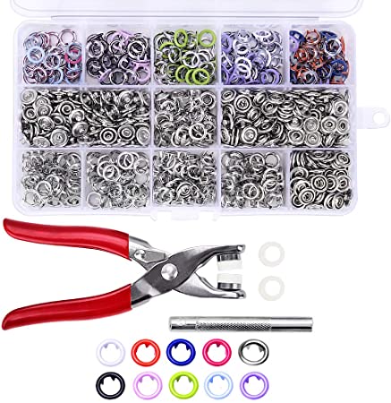 Photo 1 of 200 Sets Snap Fasteners Kit Tool, Metal Snap Buttons Rings with Fastener Pliers Press Tool Kit for Clothing 10 Colors 9.5mm by cenoz
