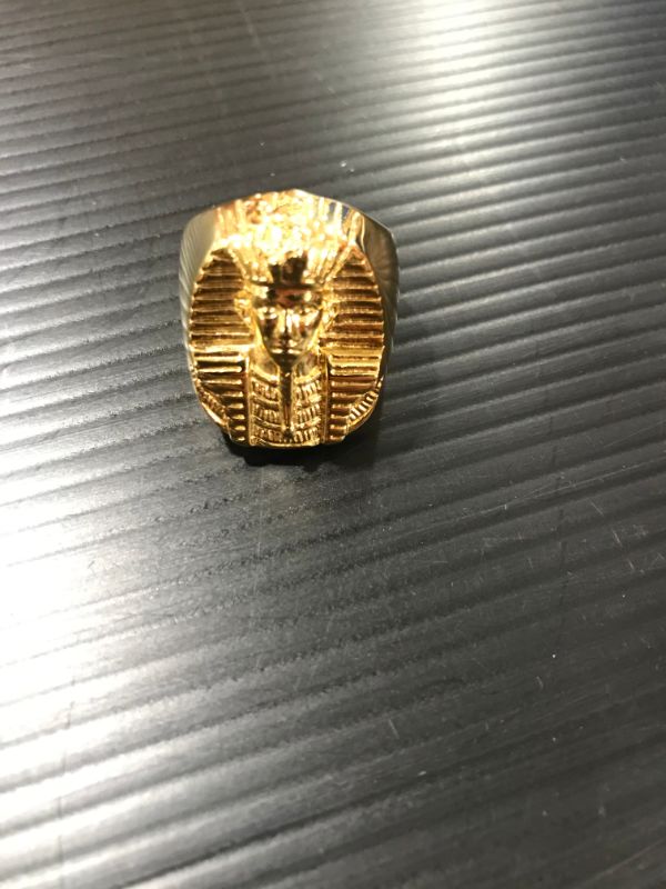 Photo 2 of XUANPAI Men's 18k Gold Plated Stainless Steel Egyptian Akhnaton Pharaoh King TUT Mummy Ring,Size 9-13