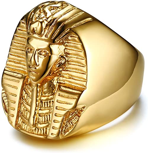 Photo 1 of XUANPAI Men's 18k Gold Plated Stainless Steel Egyptian Akhnaton Pharaoh King TUT Mummy Ring,Size 9-13