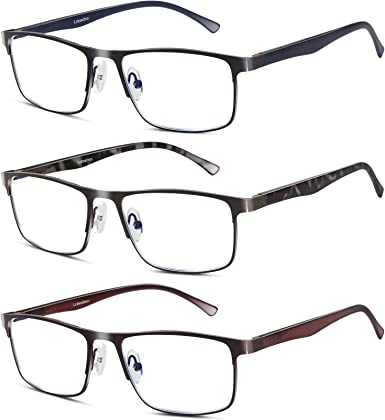 Photo 1 of 3 Pack Blue light Blocking Reading Glasses for Men, Stylish Metal Frame Readers
