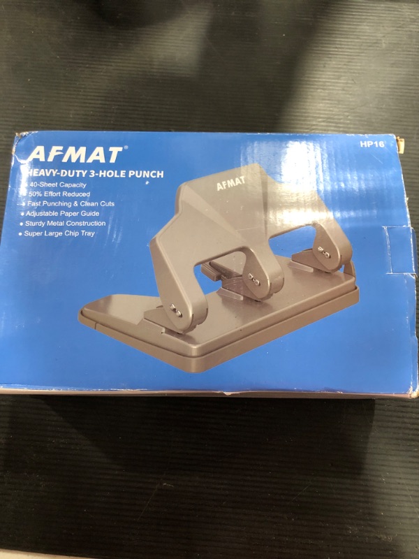 Photo 1 of Heavy Duty 3 Hole Punch, 40-Sheet Heavy Duty Paper Punch, 50% Reduced Effort 3-Hole Punch, AFMAT Metal Hole Puncher 3 Ring, Three-Hole Paper Puncher w/Large Chip Tray for Classroom, Office, Silver
