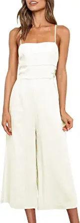 Photo 1 of ANRABESS Women's Summer Sleeveless Spaghetti Strap Tie Back Dressy High Waist Wide Leg Jumpsuit Rompers Pockets XL
