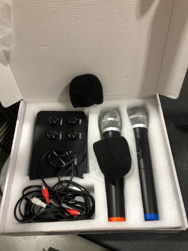 Photo 2 of Portable Karaoke Microphone Mixer System Set, with Dual UHF Wireless Mic, HDMI & AUX In/Out for Karaoke, Home Theater, Amplifier, Speaker
