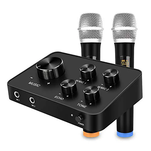 Photo 1 of Portable Karaoke Microphone Mixer System Set, with Dual UHF Wireless Mic, HDMI & AUX In/Out for Karaoke, Home Theater, Amplifier, Speaker
