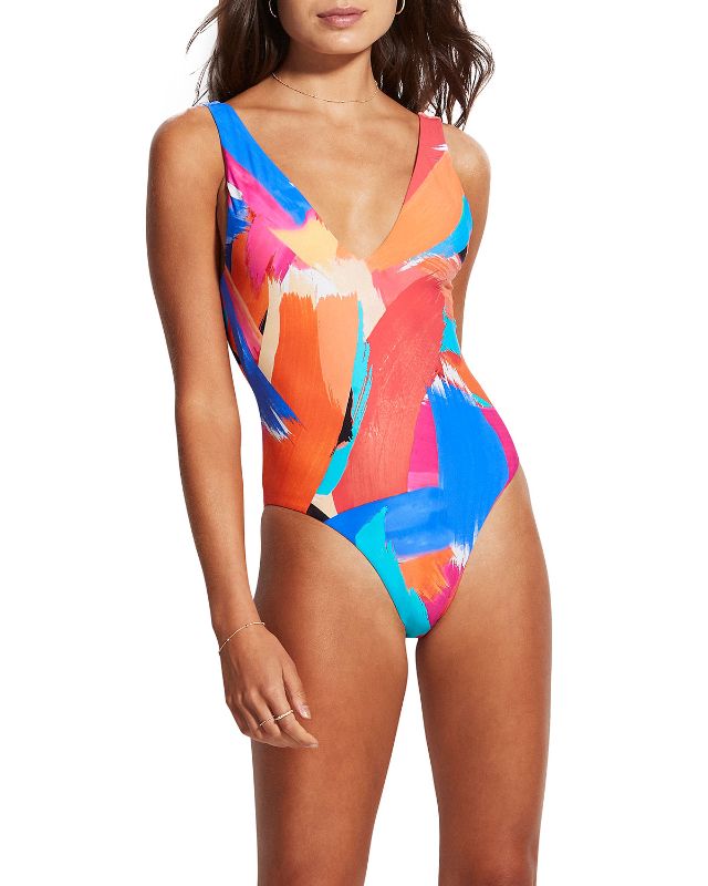 Photo 1 of Arthouse Deep V-Neck One-Piece Swimsuit size 14
