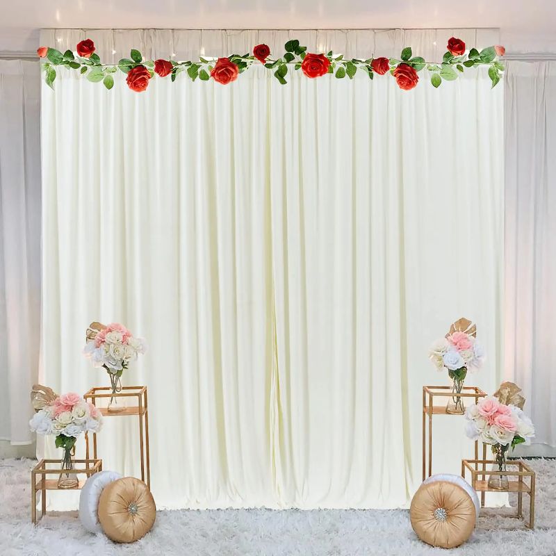 Photo 1 of 10x10 Ivory Backdrop Curtain for Wedding Parties Wrinkle Free Ivory Photo Curtains Backdrop Drapes Fabric Decoration for Baby Shower Photoshoot 5ft x 10ft,2 Panels
