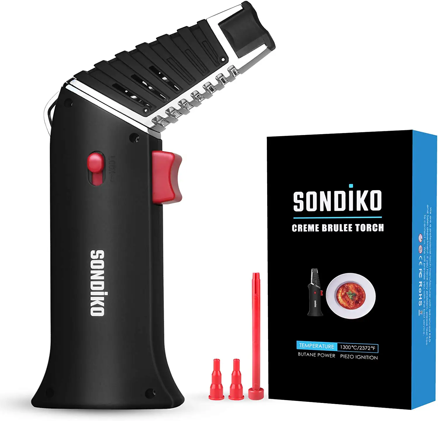 Photo 1 of Sondiko Creme Brûlée Torch S928, Kitchen Torch Lighter with Rotatable Torch Head, Safety Lock, Adjustable Flame for Creme Brulee, BBQ, Dab(Butane Gas Not Included)
