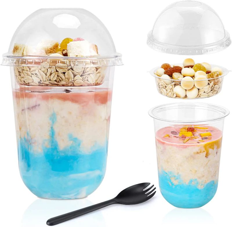 Photo 1 of 50Sets 16OZ Clear Plastic Parfait Cups with Lids Dome Lids No Hole with Insert Dessert Cups with Lids for Yogurt Fruit and Cereal Parfait Plastic Cups with Lids Ice Cream Cups
