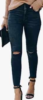 Photo 1 of Allimy Women's High Rise Skinny Stretch Ripped Jeans High Waisted Destroyed Denim Pants size 28
