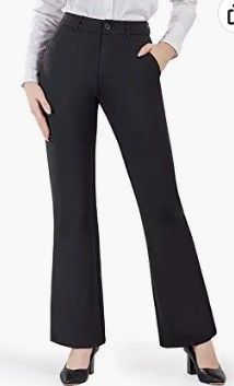 Photo 1 of Bamans Dress Pants for Women Bootcut Stretch Work Pants Belt-Loop Bootleg Yoga Pants with Pockets 3XL
