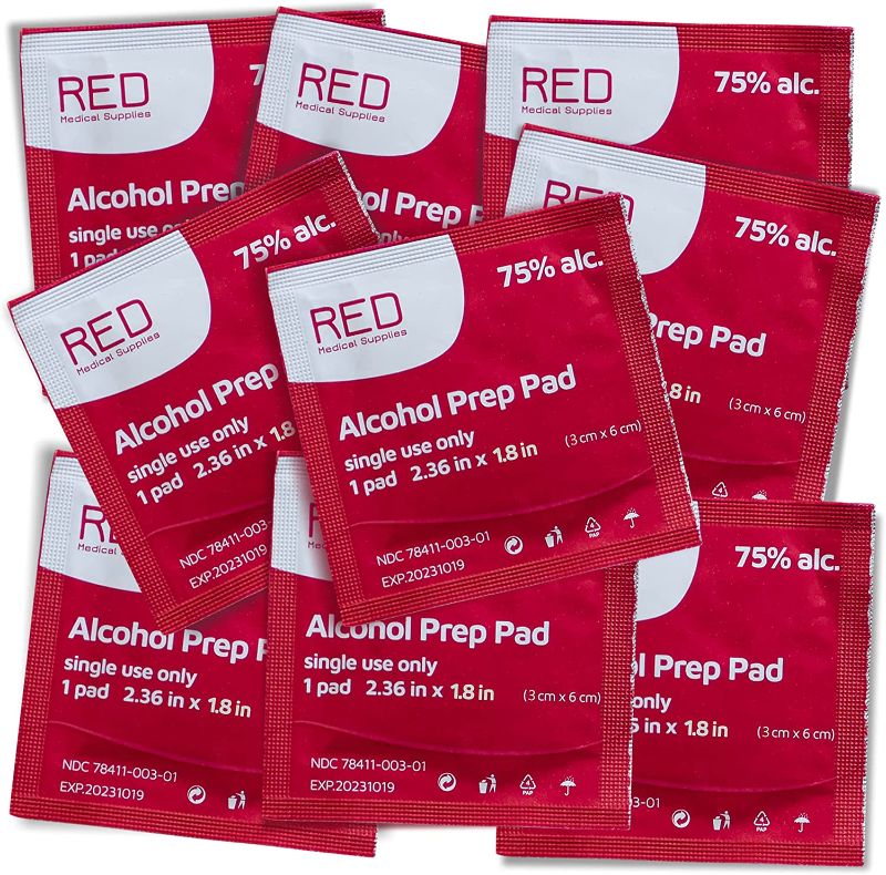 Photo 1 of Alcohol Prep Pads 400 Pack - Sterile 75% Alcohol Wipes - Thick Cotton 6X3cm Individually Wrapped Wet Wipes - Latex Free & Biodegradable Alcohol Swabs- Tampons de Préparation à l'alcool (400 Pads)
