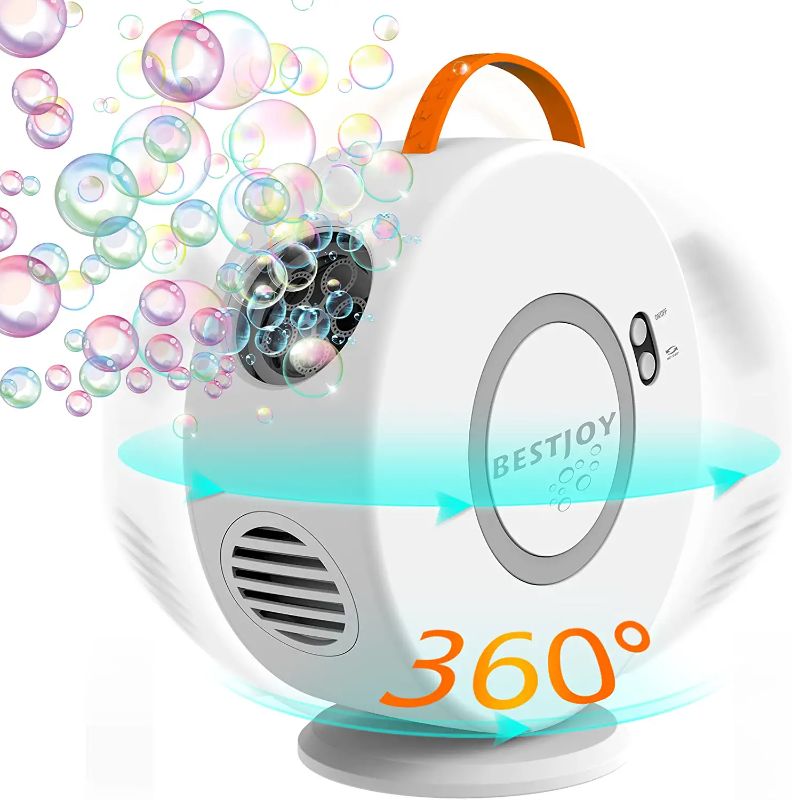 Photo 1 of BestJoy Bubble Machine for Toddlers - Kids Toys for Girls Boys Age 1 2 3 4 5 Years Old Birthday Gifts Ideas, Fun Outdoor Toys Bubble Maker Parties, Outside Rechargeable Bubble Blower Rotated 90°/360°
