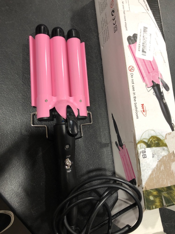 Photo 2 of Hair Curling Iron 3 Barrel Wand Temperature Adjustable 25mm Hair Waver Curling Iron for Long or Short Hair Heat Up Quickly Last Long Curling Iron Hair Waver Hot Tools for Women or Girls(Pink)