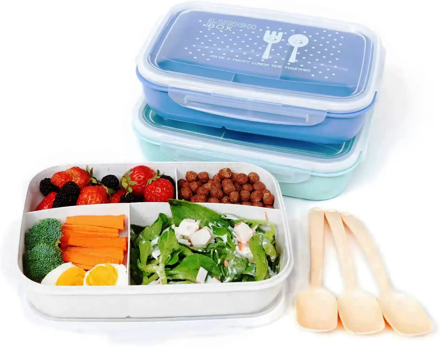 Photo 1 of 3 Pack Bento lunch Box for Kids and Adults , Sandwich Snacks Lunch Containers for Adults/Kids/Toddler -42OZ-4 Compartment Wheat Straw Meal Prep, Microwave/Dishwasher/Freezer Safe , Leakproof ,BPA-Free
