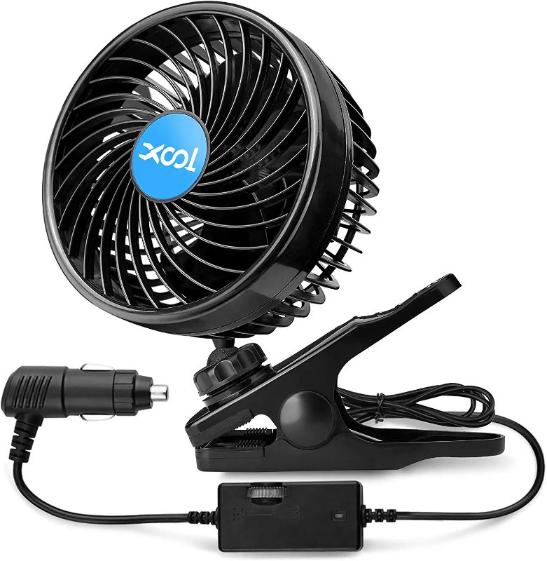 Photo 1 of XOOL 12V 6'' Car Fan, Clip Fan 360 Degree Rotatable Car Fan Cooling Air Fan with Stepless Speed Regulation & Cigarette Lighter Plug for SUV, RV, Vehicles
