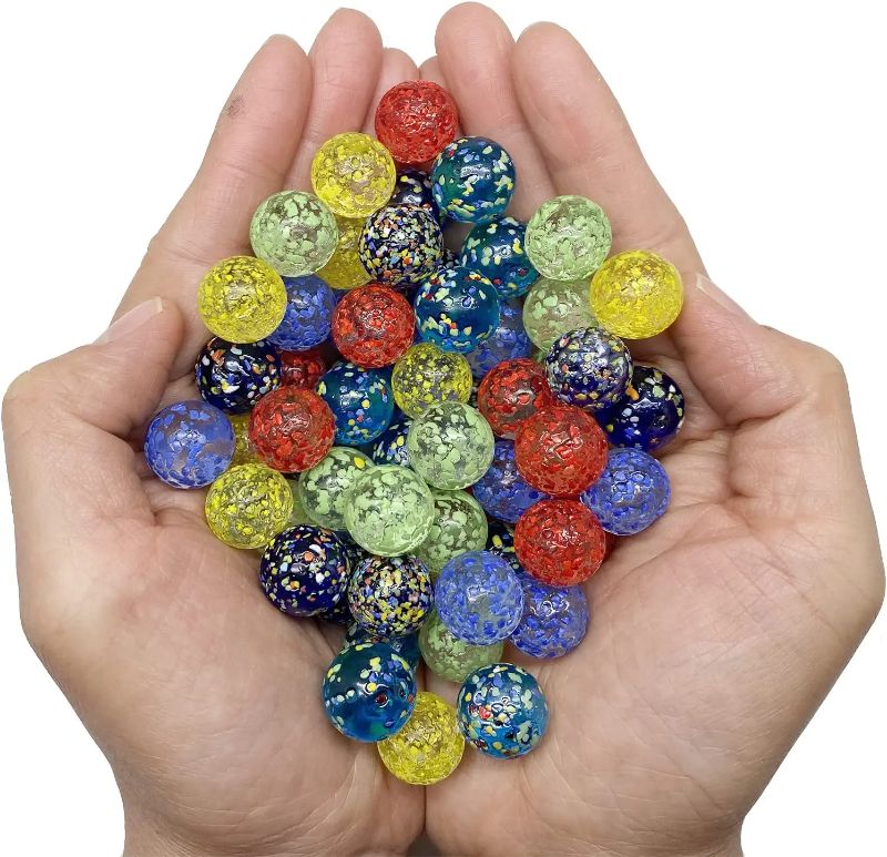 Photo 1 of 60 Pieces Glass Marbles for Marble Games, 0.63 inch , Flower Color 6 Colors.